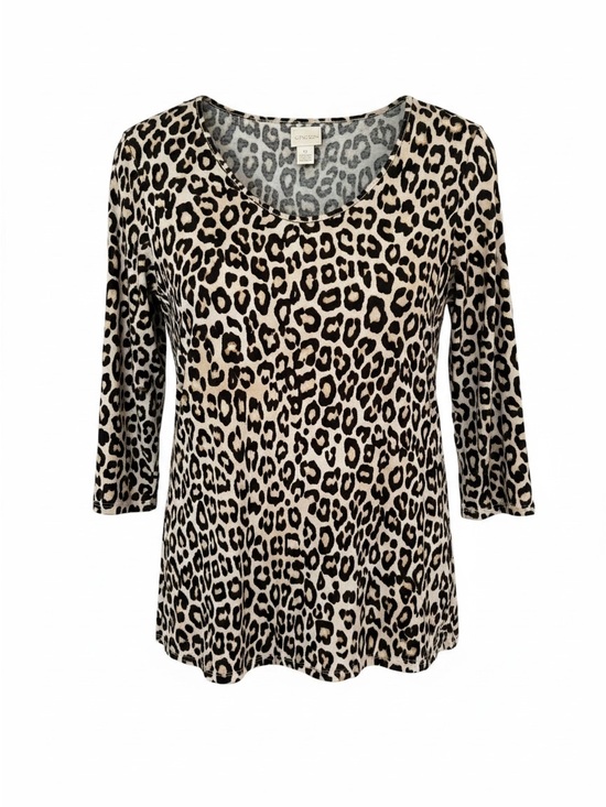 Chico's Tops - Chico's Leopard Print Scoop Neck Long Sleeve Top - Beige & Black